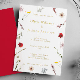 ロマンチックなワイルドフラワー結婚スクリプト 箔招待状