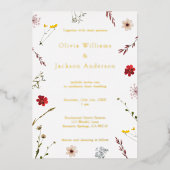ロマンチックなワイルドフラワー結婚スクリプト 箔招待状 (正面)
