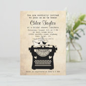 ロマンチックなヴィンテージのタイプライターのブライダルシャワーの招待 招待状 (スタンド正面)