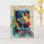 ロマンチックなヴィンテージのパリのコラージュ カード (黄色い花)