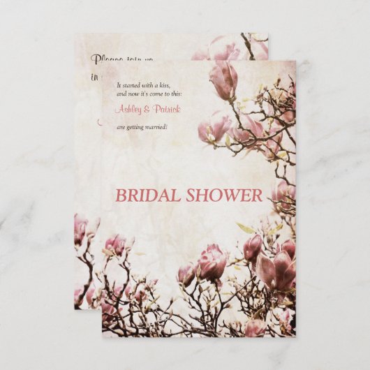 ロマンチックなヴィンテージのマグノリアのブライダルシャワーの招待状 招待状 (正面/裏面)