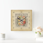 ロマンチックなヴィンテージの彫刻が施されたバラ スクエア壁時計 (ホーム)