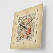 ロマンチックなヴィンテージの彫刻が施されたバラ スクエア壁時計 (傾斜)