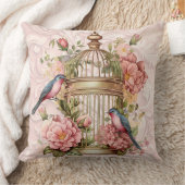ロマンチックなヴィンテージの水色のフローラ鳥小屋 クッション (ブランケット)