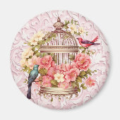 ロマンチックなヴィンテージの水色のフローラ鳥小屋 マグネット (正面)