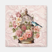 ロマンチックなヴィンテージの水色のフローラ鳥小屋 マグネット (正面)