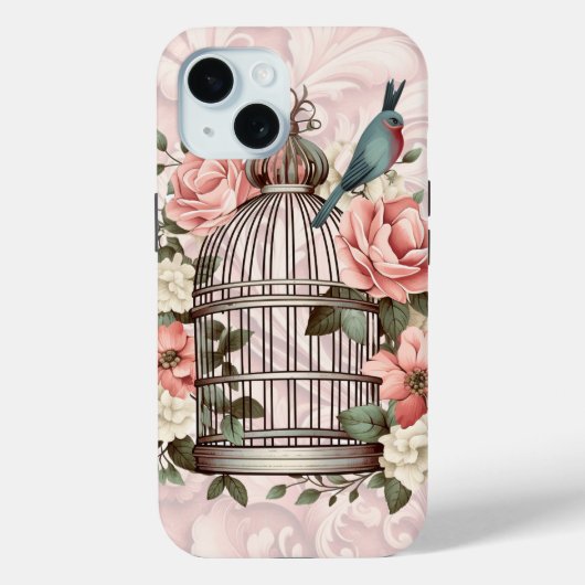 ロマンチックなヴィンテージの水色のフローラ鳥小屋 Case-Mate iPhoneケース (裏面)