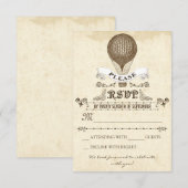 ロマンチックなヴィンテージの熱気球が付いた結婚式の出欠確認 出欠カード (正面/裏面)