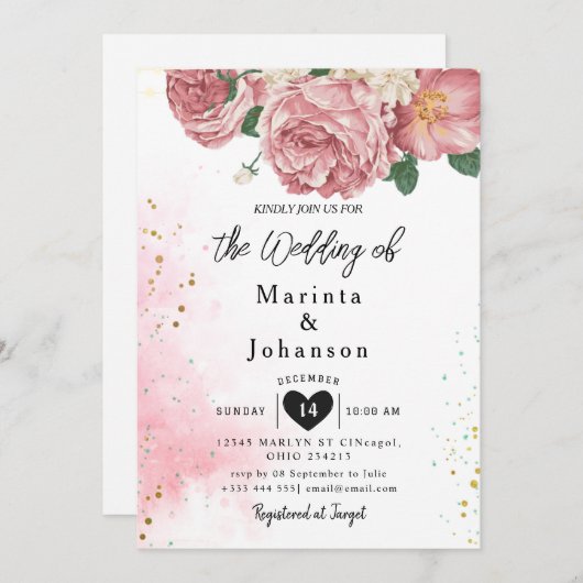 ロマンチックなヴィンテージの結婚式 招待状 (正面/裏面)