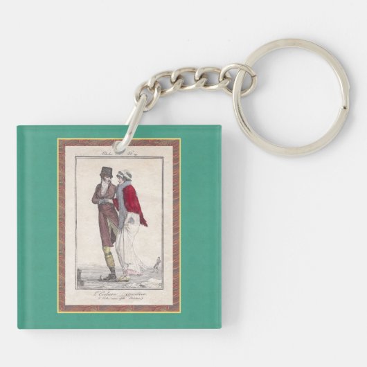 ロマンチックなヴィンテージアイススケート場面エレガントなカップル キーホルダー (裏面)