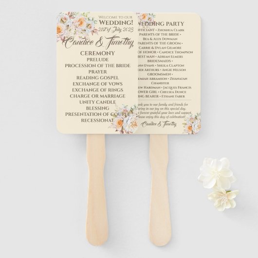 ロマンチックなヴィンテージウェディングバラ。 ハンドファン (正面&裏面)