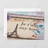 ロマンチックなヴィンテージエッフェルタワー ポストカード (正面/裏面)
