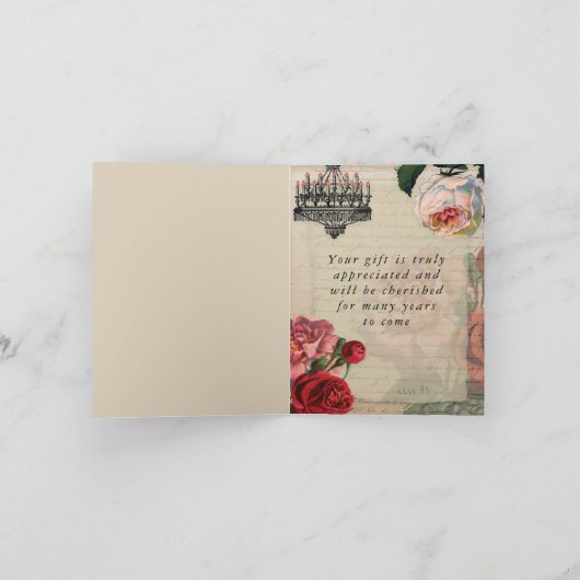 ロマンチックなヴィンテージエフェメラフローラありがとう サンキューカード (内部)