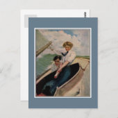 ロマンチックなヴィンテージカップル、セーリング ポストカード (正面/裏面)