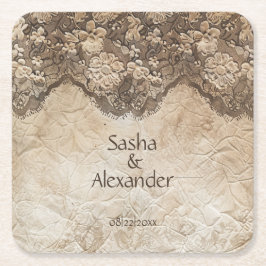 ロマンチックなヴィンテージカントリーレース スクエアペーパーコースター