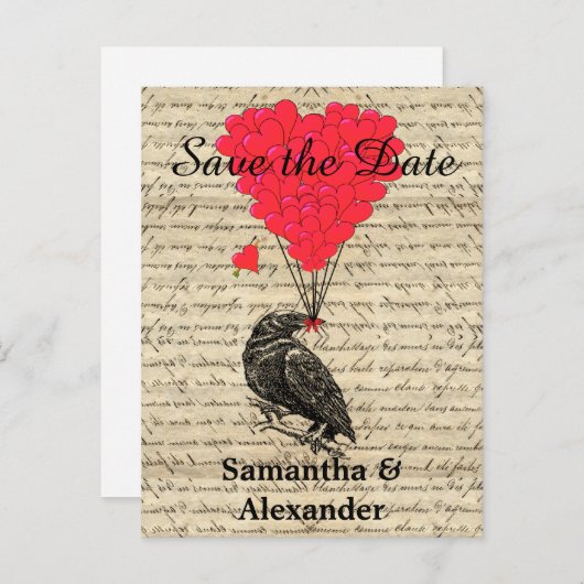 ロマンチックなヴィンテージクロウは日付を保存 案内ポストカード (正面/裏面)
