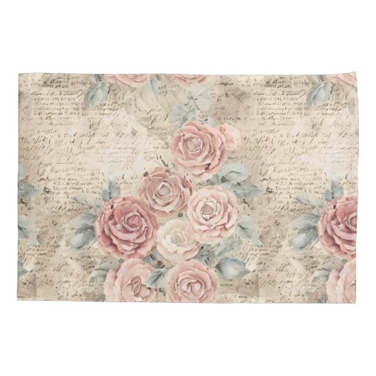 ロマンチックなヴィンテージスクラップブックの背景の花 枕カバー (裏面)