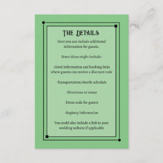 ロマンチックなヴィンテージスタイルの淡い緑のウェディング エンクロージャーカード