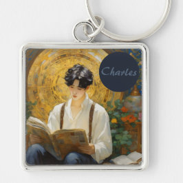 ロマンチックなヴィンテージスタイルアートオブボーイ読ズ キーホルダー