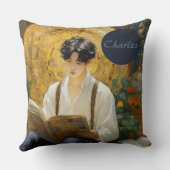 ロマンチックなヴィンテージスタイルアートオブボーイ読ズ クッション (裏面)