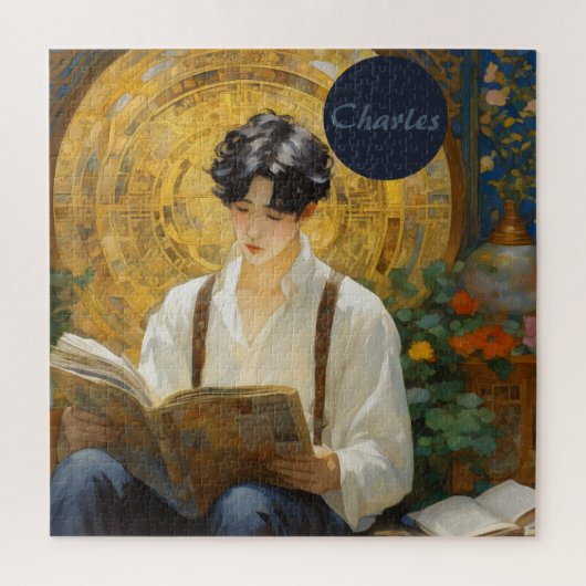 ロマンチックなヴィンテージスタイルアートオブボーイ読ズ ジグソーパズル (縦)