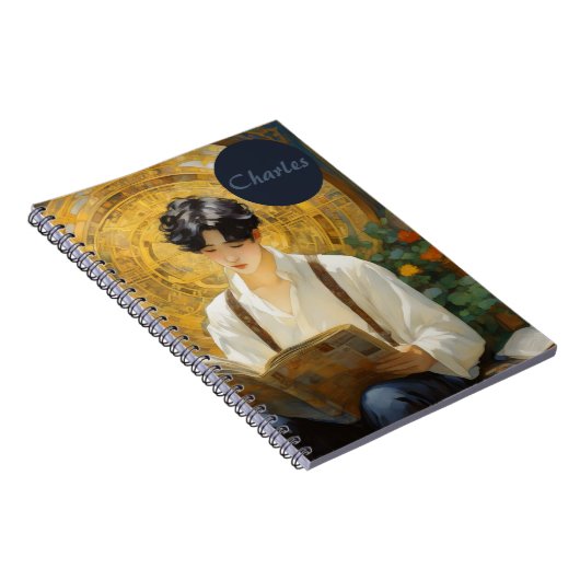 ロマンチックなヴィンテージスタイルアートオブボーイ読ズ ノートブック (右側)