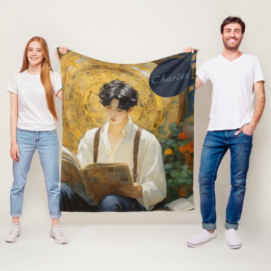 ロマンチックなヴィンテージスタイルアートオブボーイ読ズ フリースブランケット (インサイチュ)
