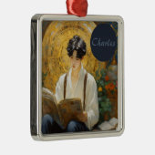 ロマンチックなヴィンテージスタイルアートオブボーイ読ズ メタルオーナメント (右)