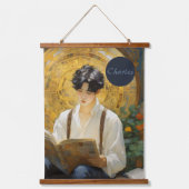 ロマンチックなヴィンテージスタイルアートオブボーイ読ズ 吊り下げ型タペストリー (正面)