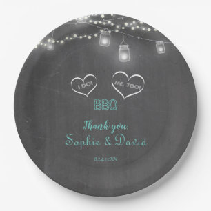 ロマンチックなヴィンテージストリングライトシャルボードI do BBQ ペーパープレート