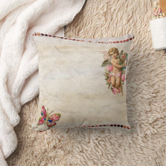 ロマンチックなヴィンテージデザインバタフライエンジェルアートオン クッション (ブランケット)