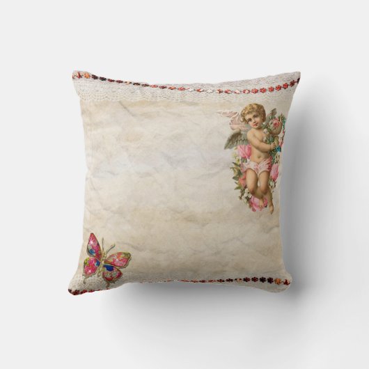 ロマンチックなヴィンテージデザインバタフライエンジェルアートオン クッション (裏面)