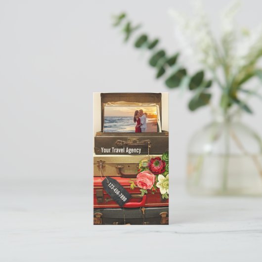 ロマンチックなヴィンテージハネムーントラベルビジネスカード 名刺 (スタンド正面)