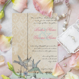 ロマンチックなヴィンテージハミングバードバ結婚ードケージ 招待状