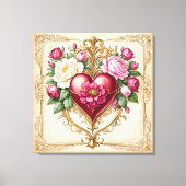 ロマンチックなヴィンテージハートとバラアート💕 キャンバスプリント (正面)