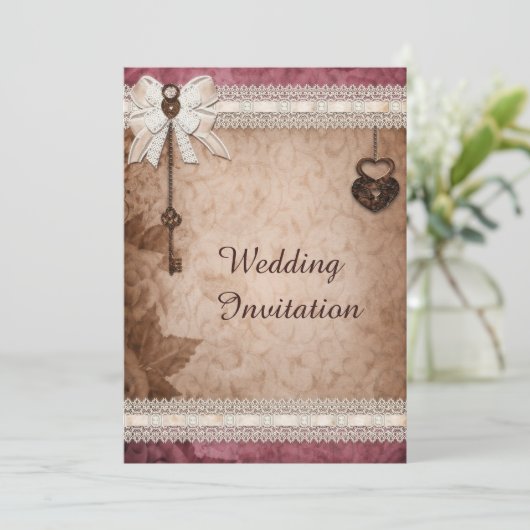 ロマンチックなヴィンテージハートロックと鍵結婚ズ 招待状 (スタンド正面)