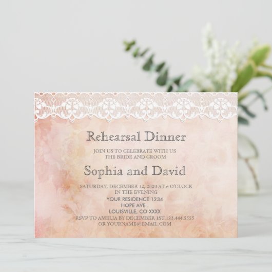 ロマンチックなヴィンテージバラとレースのリハーサルディナー 招待状 (スタンド正面)