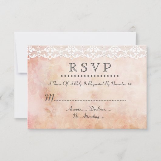 ロマンチックなヴィンテージバラとレースウェディングRSVPカスタム 出欠カード (正面)