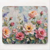 ロマンチックなヴィンテージバラインピンク&ピーチガーデン マウスパッド (正面)