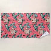 ロマンチックなヴィンテージバラオンピンクパターン ビーチタオル (正面)