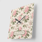 ロマンチックなヴィンテージバラ花花の柄 スクエア壁時計 (傾斜)