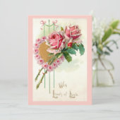 ロマンチックなヴィンテージバレンタインハートとバラ シーズンカード (スタンド正面)