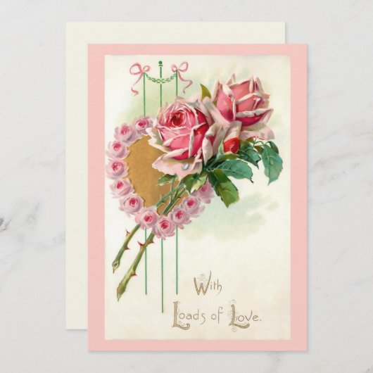 ロマンチックなヴィンテージバレンタインハートとバラ シーズンカード (正面/裏面)