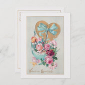 ロマンチックなヴィンテージバレンタインバラとハート シーズンポストカード (正面/裏面)