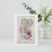 ロマンチックなヴィンテージバレンタインバラとハート シーズンポストカード (スタンド正面)