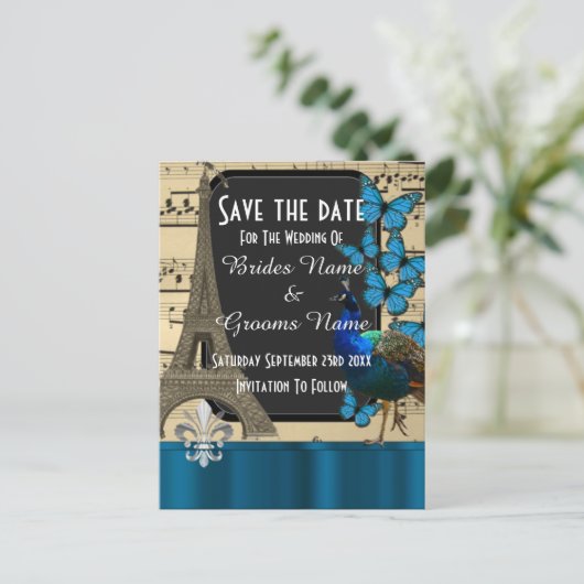ロマンチックなヴィンテージパリは日付を保存 案内ポストカード (スタンド正面)