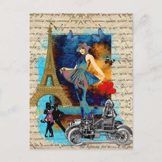 ロマンチックなヴィンテージパリコラージュ ポストカード (正面)