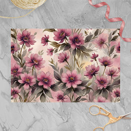 ロマンチックなヴィンテージピンクパープルウォーター色の花 薄葉紙
