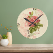 ロマンチックなヴィンテージピーチバラとバラ文字 ラウンド壁時計