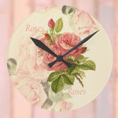 ロマンチックなヴィンテージピーチバラとバラ文字 ラウンド壁時計
